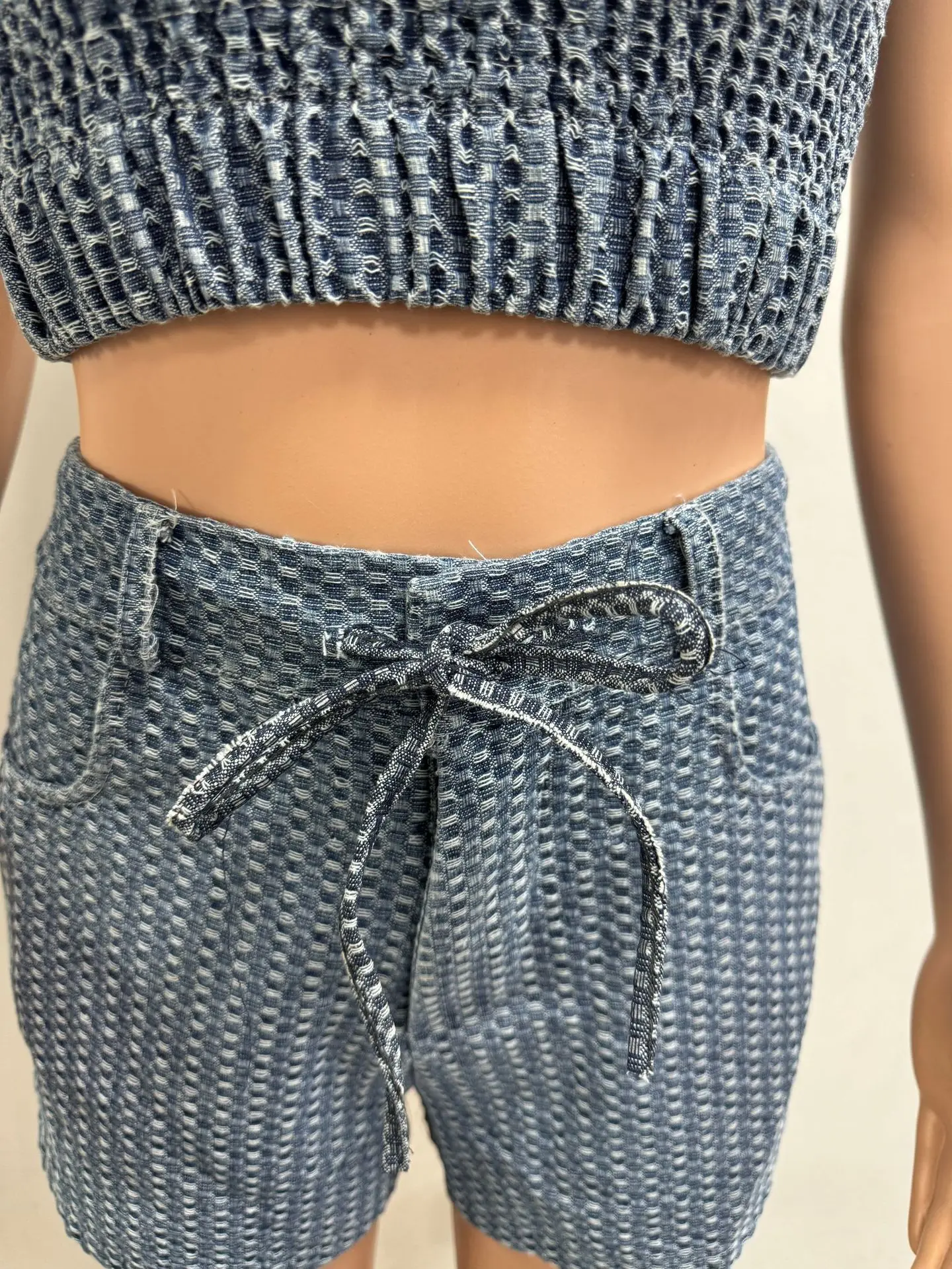 A Fashionable and Sexy Slim-fitting Denim Lace-up Two-piece Set. Women's Summer… - Image 9