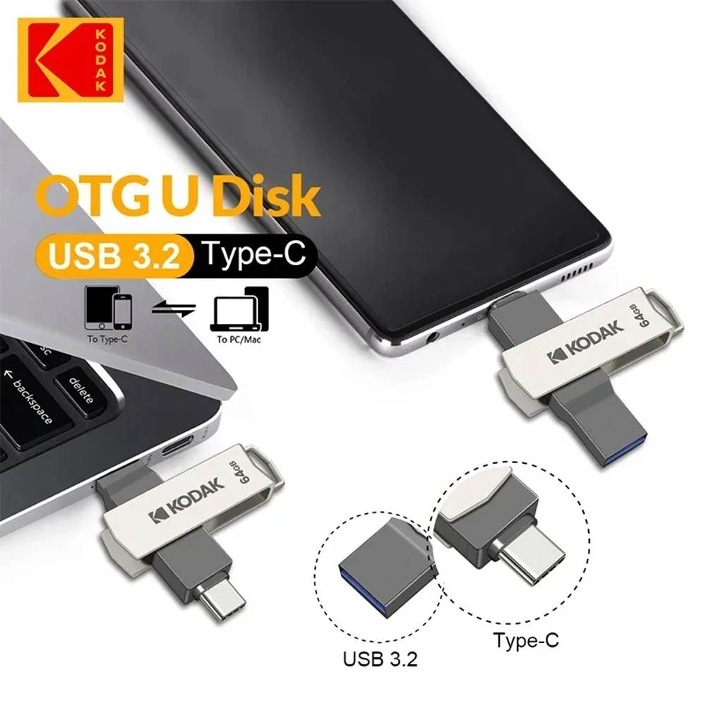 KODAK USB3.2 Type C Flash Drive 256GB 128GB 32GB Pendrive High Speed Dual Memory…