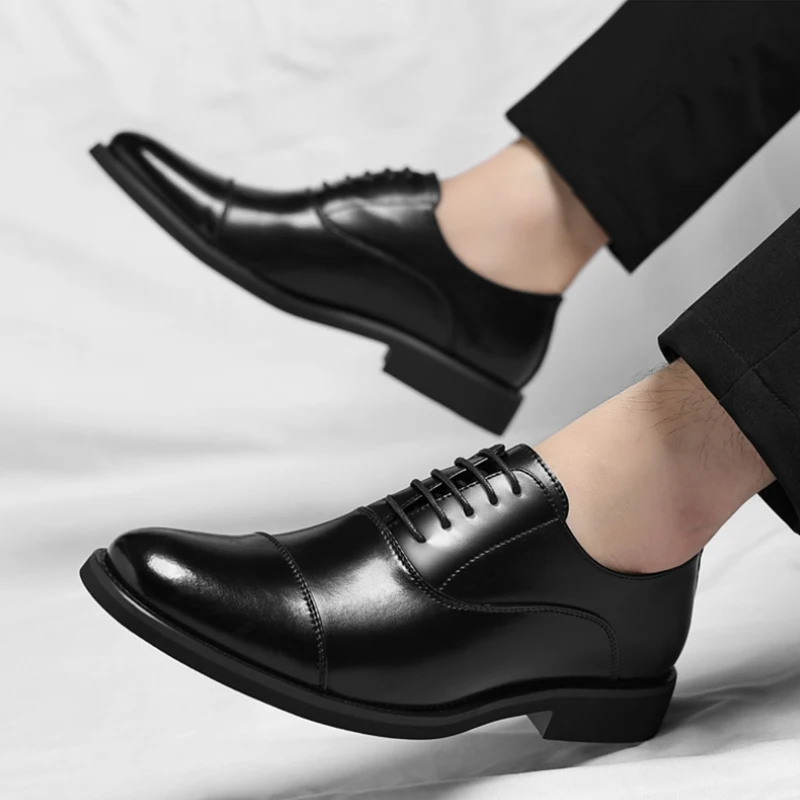 Mens Brown Gradient Leather Cap Toe Oxford Dress Shoes Lace Up Formal Business Office Work Daily Wear Comfortable Non Slip Shoes - Image 4