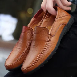 New Autumn Men Leather Shoes Fashion Leather High Quality Footwear British Style Male Casual Flat Comfortable Light Sneakers