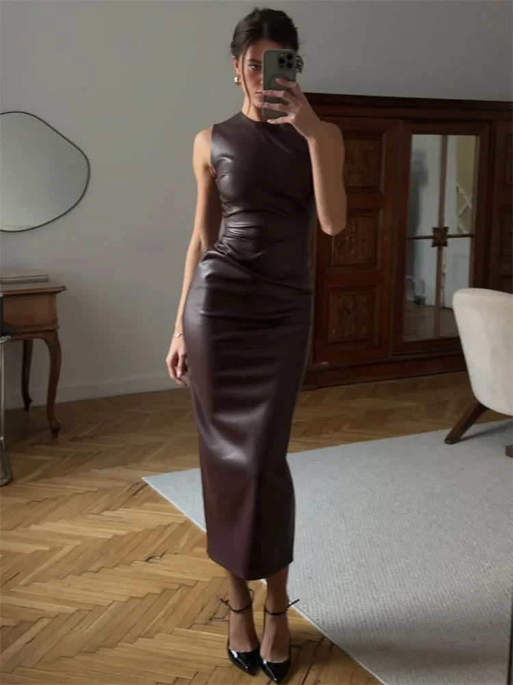 Tossy PU Sexy Fashion Maxi Dress For Women High Waist Sleeveless Slim Patchwork… - Image 10