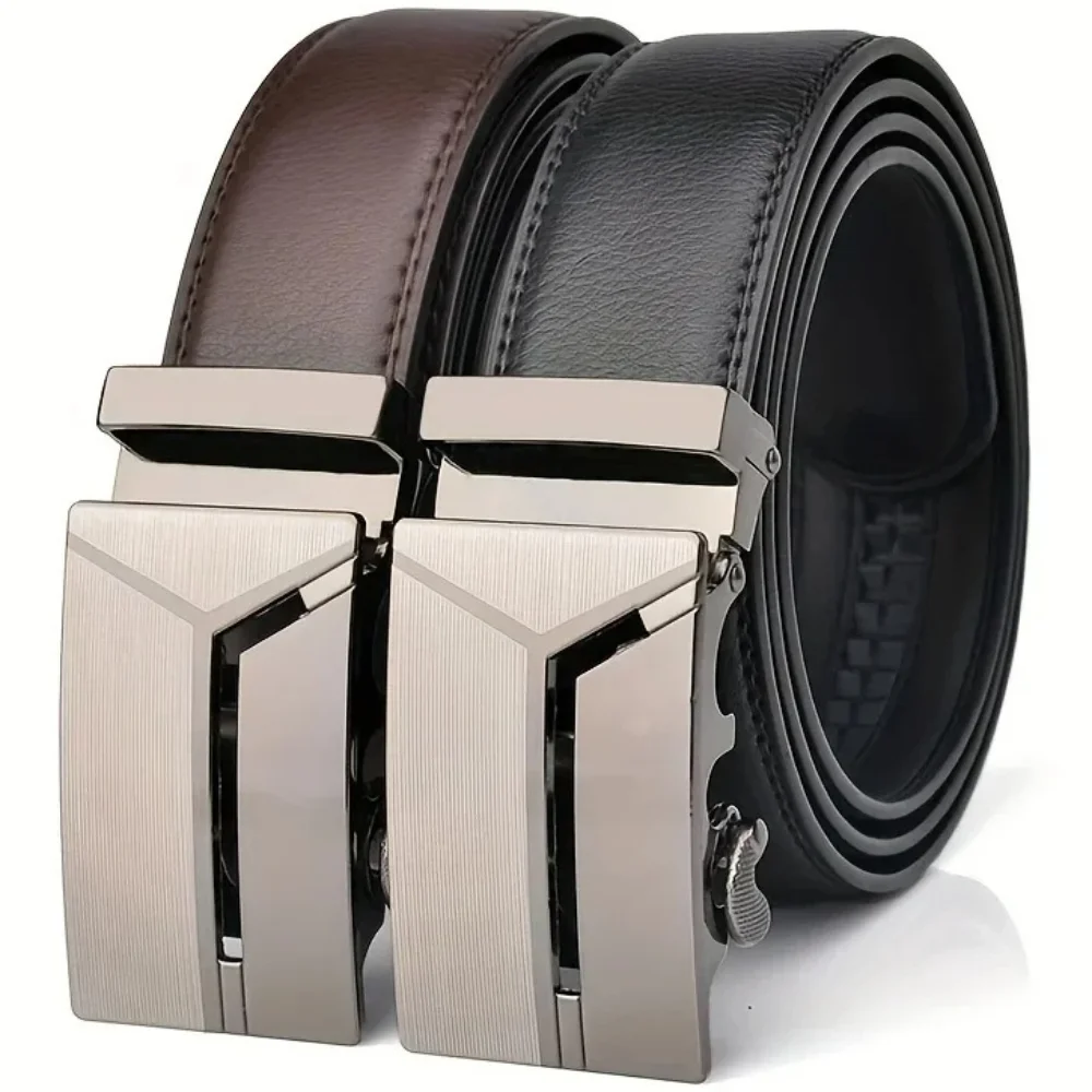 Men's Luxury Belt Automatic Buckle Soft Leather Waistband 105-140 150 160 170cm Plus Size Belts Versatile for Casual Pants Jeans