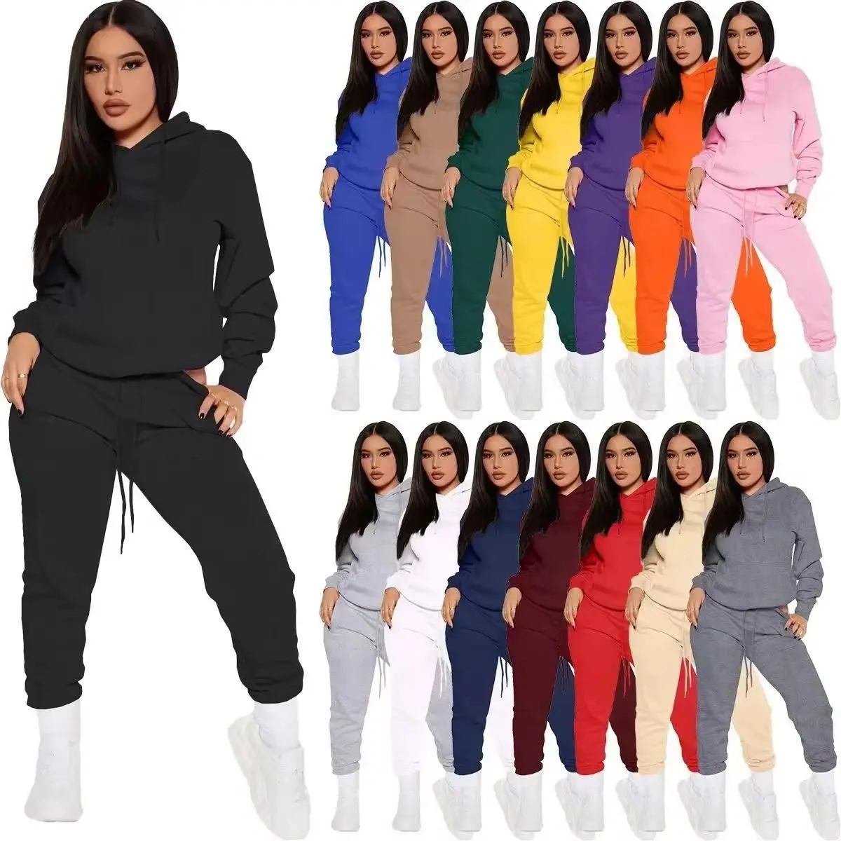 Winter Tracksuit Women Two Piece Set - Oversized Hoodie Sweatpants Solid Color…