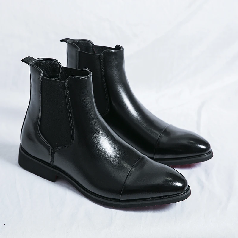 Chelsea Boots for Men Red Sole Pu Ankle Business Round Toe Slip-On Mens Boots Free Shipping Size 38-46 Men Shoes - Image 3