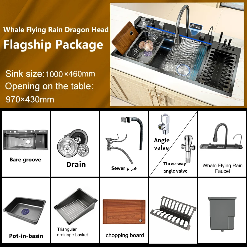 Multifunctional Sinks Stainless Steel Waterfall Kitchen Sink Includes 120 × 50… - Image 11