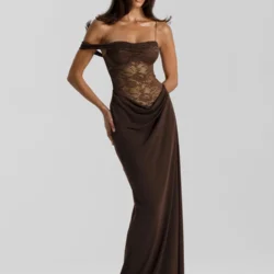Mozision One Shoulder Lace See Through Sexy Maxi Dress Women Gown Fashion…