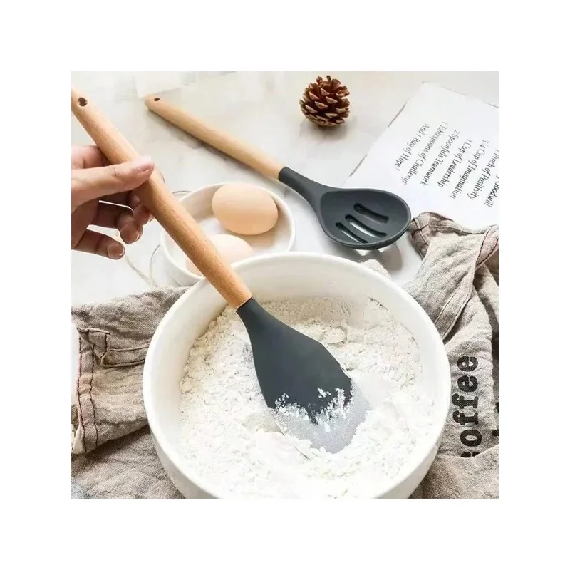 12Pcs Kitchen Utensil Set Silicone Spatula Set Wooden Handle Cooking Tools Kit… - Image 5