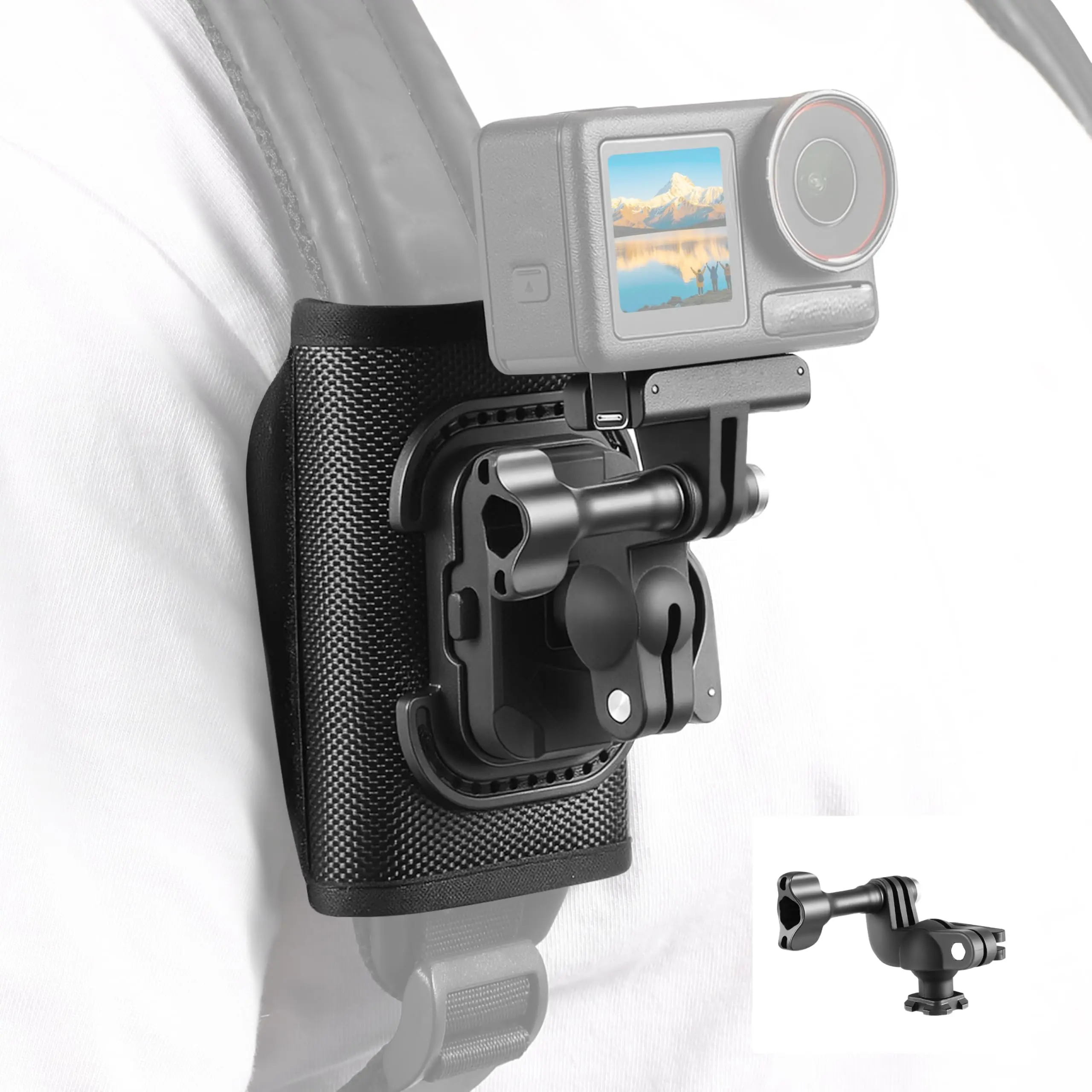 Backpack Mount for Insta360 Luna Ultra X6 X5 Air Ace Pro 2 Shoulder Strap Clip Holder 360° Adjust Quick Release for DJI Osmo 360