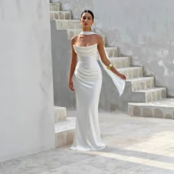 Mingmingxi Off-shoulder Sexy Maxi Dress Women Gown Satin Elegant Party Dresses…