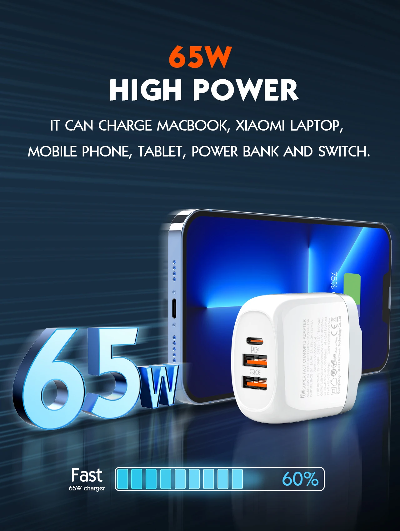 65W GaN USB C Charger LDNIO Type C USB Charger PD QC PPS Wall Power Adapter… - Image 2