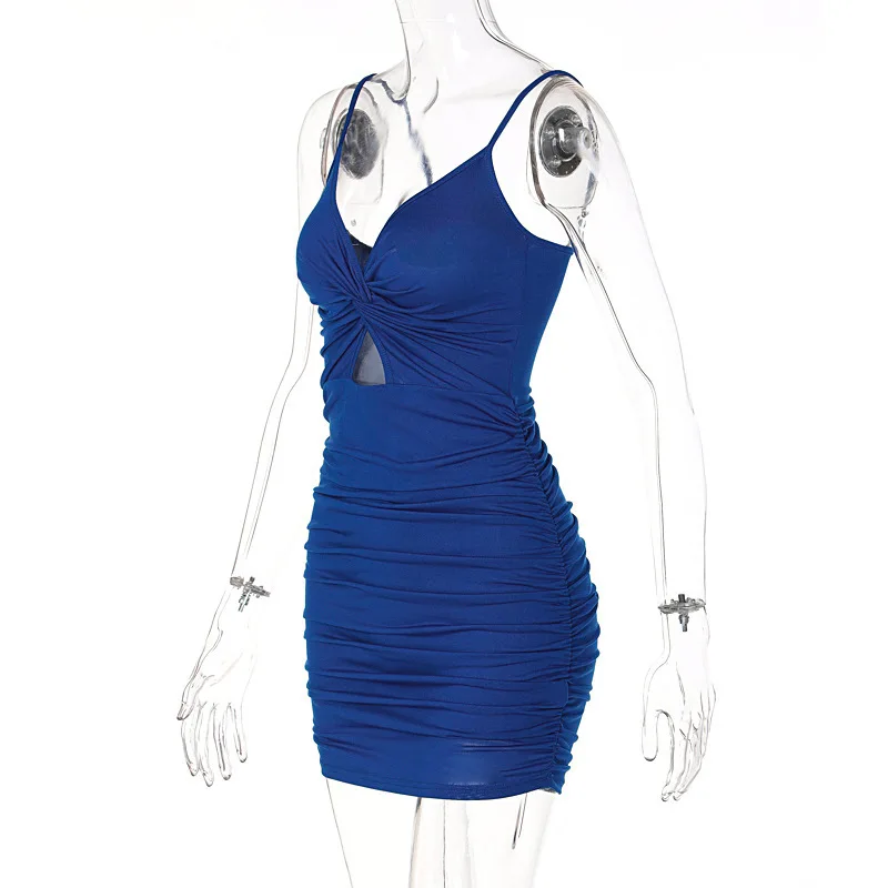 2022 Sexy Spaghetti Strap Bodycon Dress Women Backless Folds Wrap Hip Dresses… - Image 15