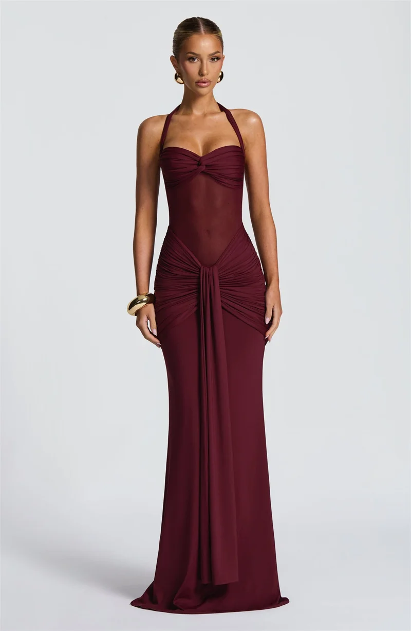 Mozision Halter Backless Sexy Maxi Dress Women Fashion Patchwork Off-shoulder… - Image 13