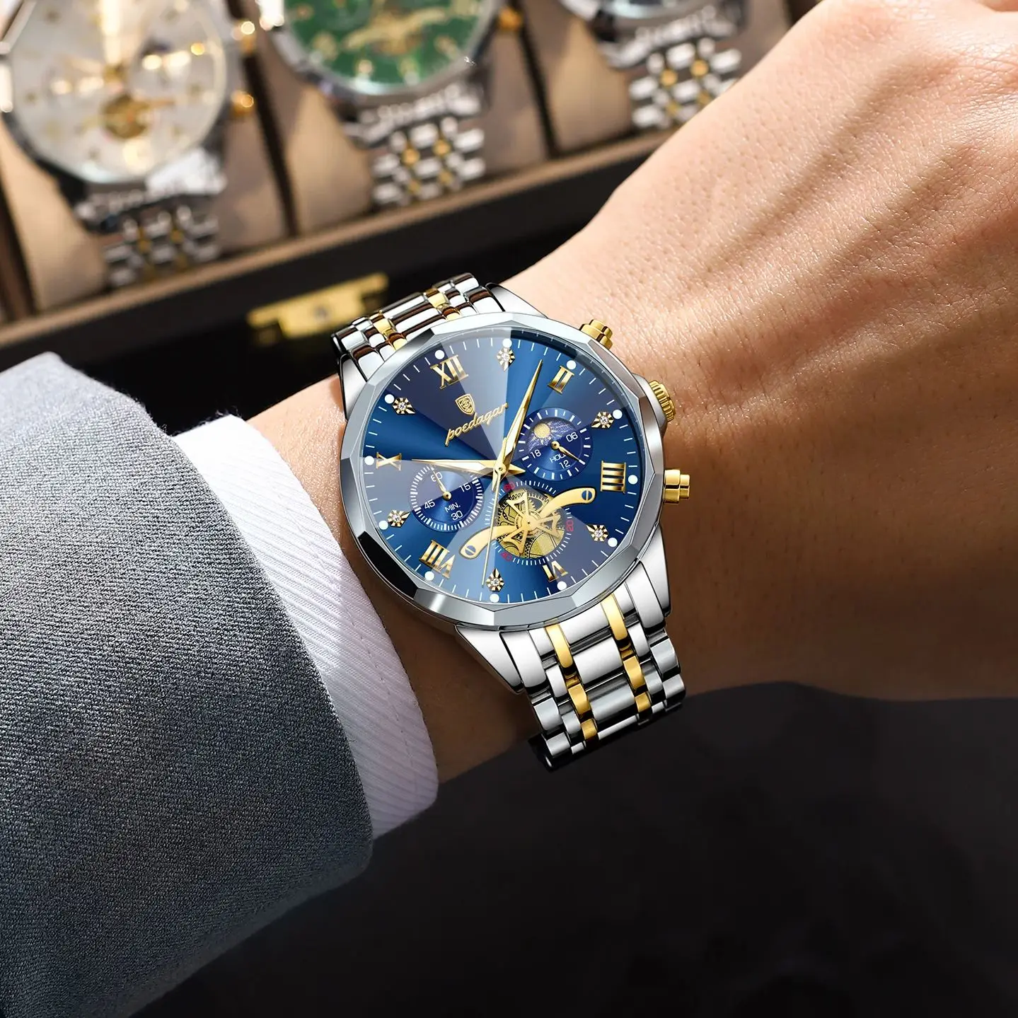 POEDAGAR Luxury Men Watch Top Original Waterproof Luminous Chronograph Man Wristwatch Stainless Steel Quartz Men's Watches Reloj - Image 6
