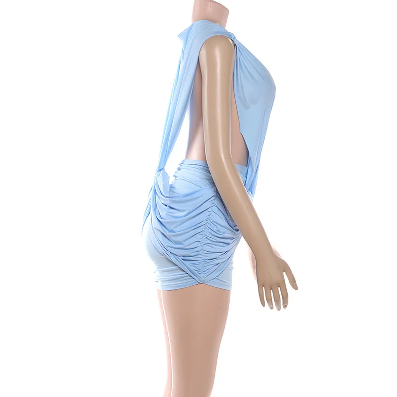 Solid Cross Twist Ruched Bodycon Mini Dress Women Sexy Deep V Neck Sleeveless… - Image 15