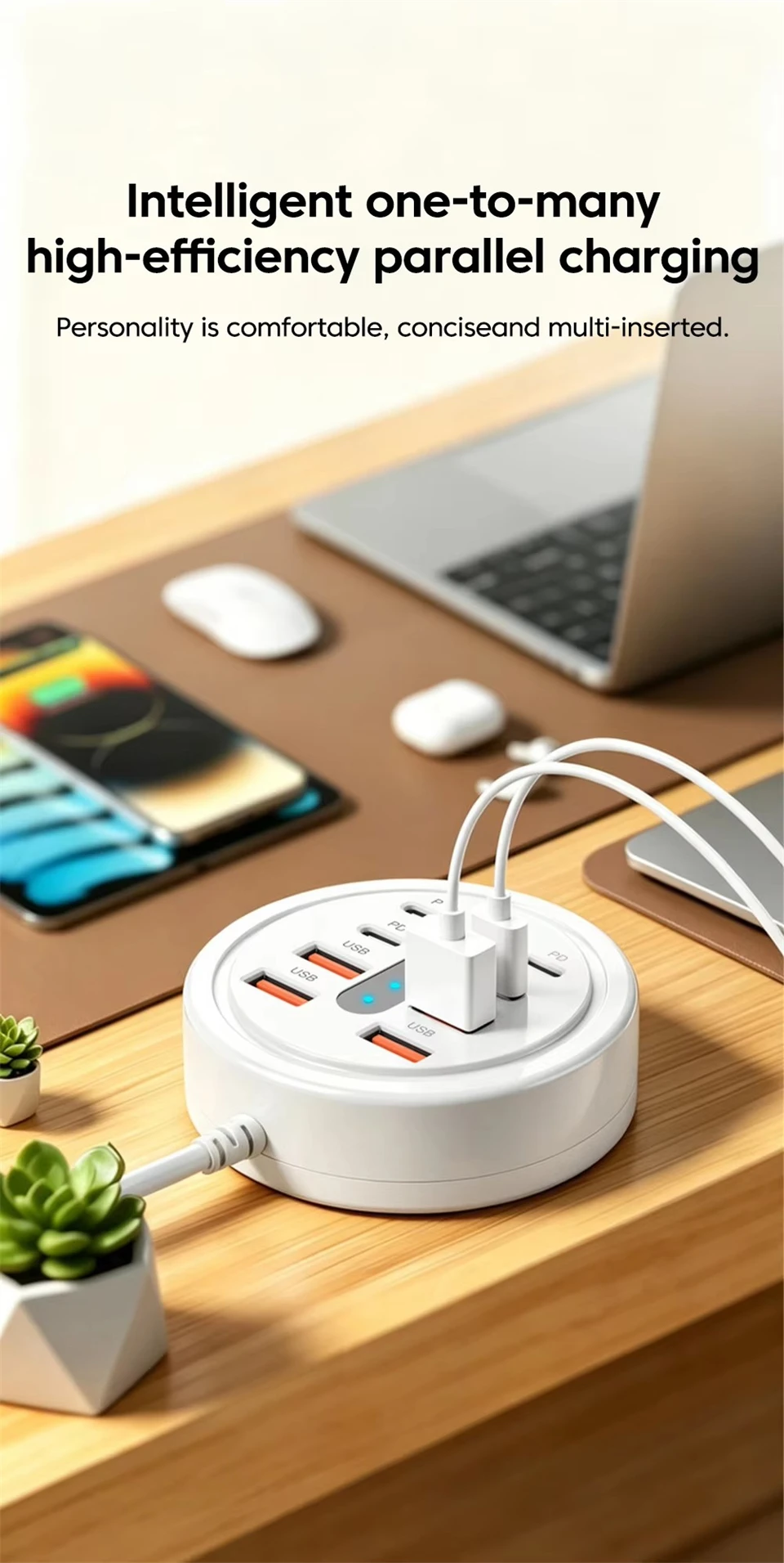66W Multi Port USB Charging Station 4 QC Fast Charge USB-A 4 Type-C Ports Desktop… - Image 13