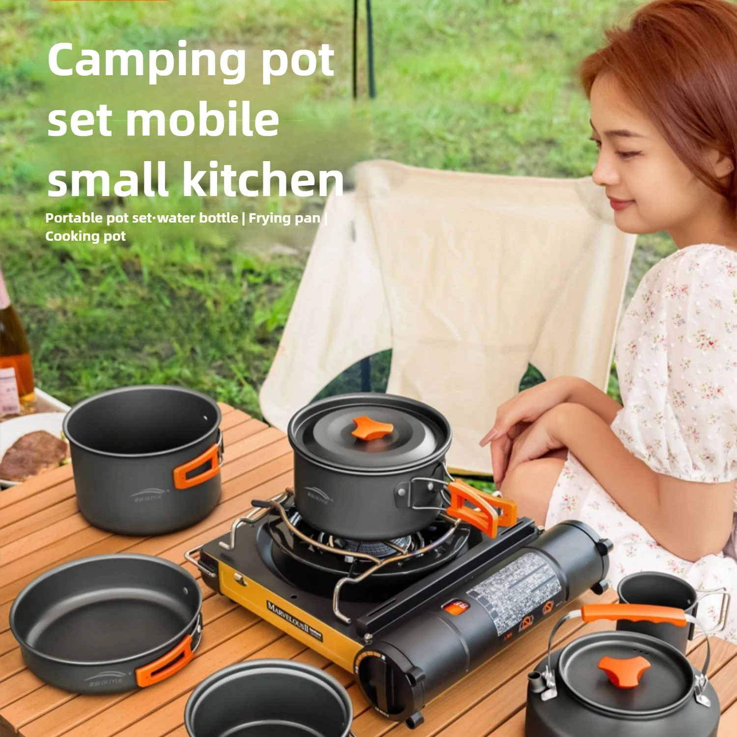 Outdoor Hiking Cookware Camping Cookware Boiling Water Teapot Frying Pan Equipment…
