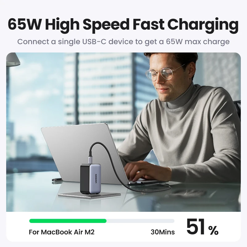 UGREEN 65W GaN Charger Quick Charge 4.0 3.0 Type C PD USB Charger for iPhone 14 13… - Image 3