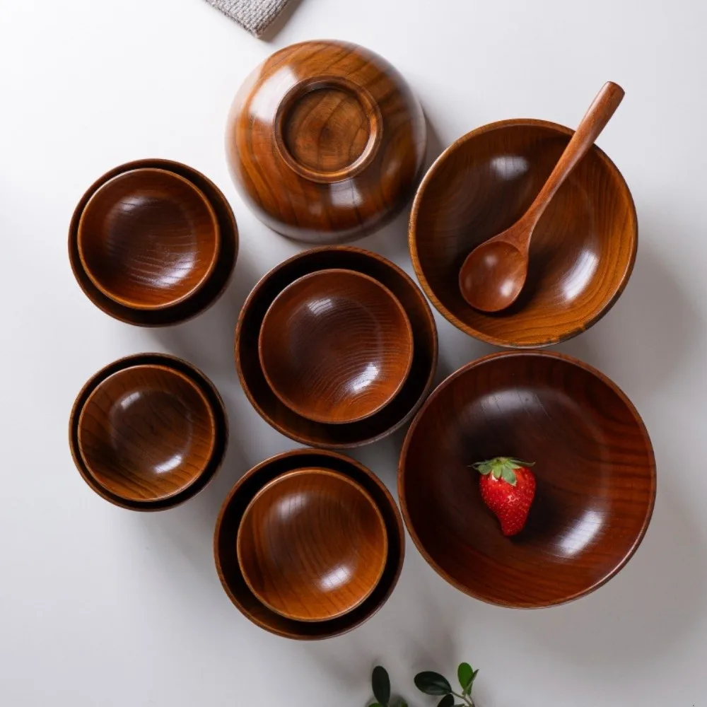 New Japanese Style Wooden Bowls Handmade Crafts Soup Bowls Food Containers… - Image 3