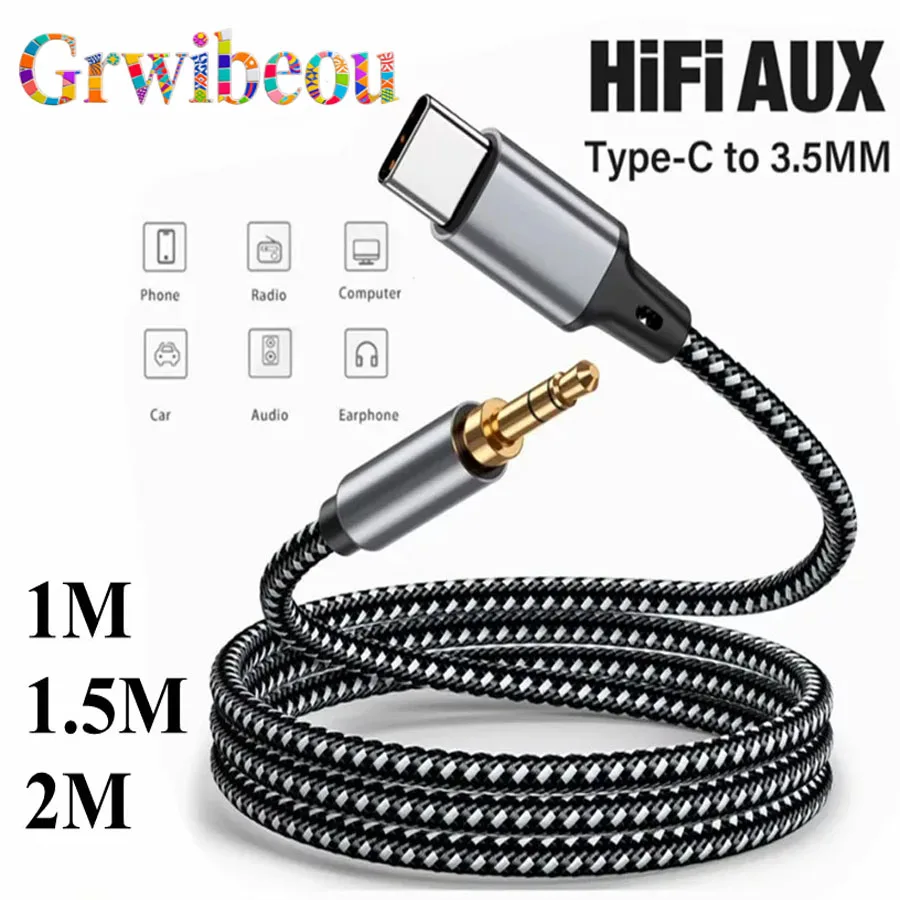 USB Type C To 3.5Mm Jack AUX Cable DAC USB-C Audio Adapter 1m 1.5m 2m for Phone…