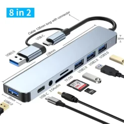 8 In 2 USB HUB With Splitter Card Reader, USB C Port, USB 3.0 / 2.0, SD/TF…