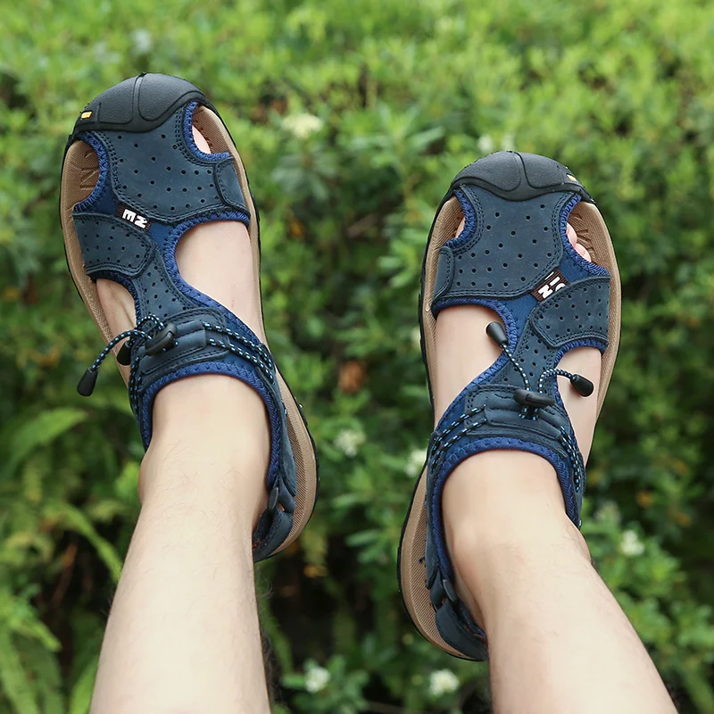 Brand Men's Sandals Summer Genuine Leather Sandals Outdoor Men Beach Shoes Rome Sandals Comfortable Large Size Men Casual Shoes - Image 3
