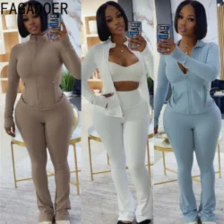 FAGADOER Women Casual Two Pieces Streetwear Tracksuit Sexy Bodycon Zipper Long…