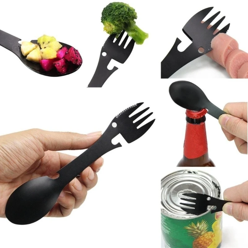 5-in-1 Multifunctional Utensils Cutlery Stainless Steel Camping Fork Knife Spoon…
