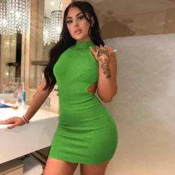 Summer European and American Fashion New High-Necked Hollow Sexy Dress with Bust…
