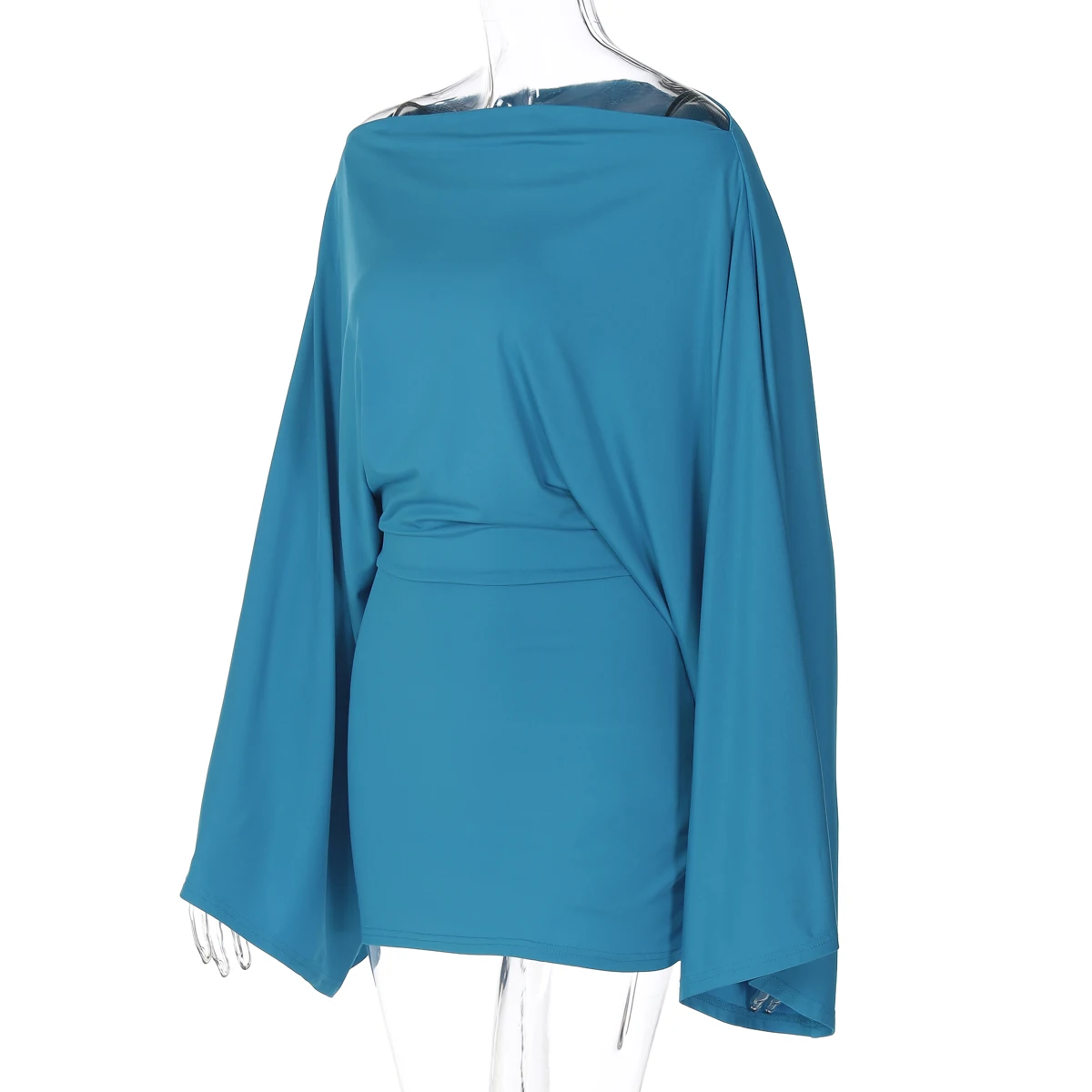 Hugcitar Solid Long Cloak Sleeve Sexy Loose Sexy Ruched Sexy Bodycon Mini Dress… - Image 15