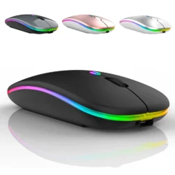 LED Wireless Mouse USB Rechargeable Bluetooth-compatible RGB Mouse Silent…
