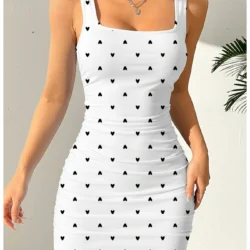 Women's Summer Casual Waist Cinched Square Collar Shoulder Strap Heart-Shaped…