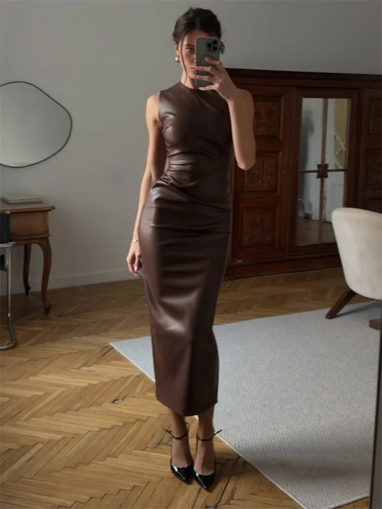 Tossy PU Sexy Fashion Maxi Dress For Women High Waist Sleeveless Slim Patchwork… - Image 18