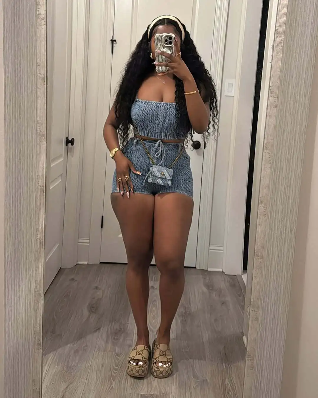 A Fashionable and Sexy Slim-fitting Denim Lace-up Two-piece Set. Women's Summer… - Image 5