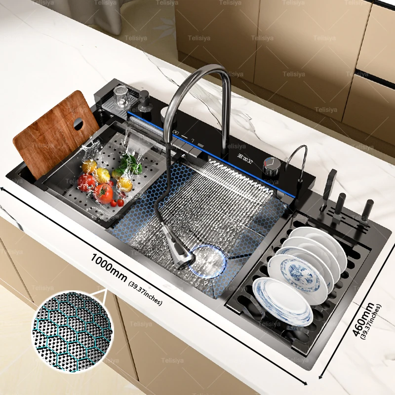 Multifunctional Sinks Stainless Steel Waterfall Kitchen Sink Includes 120 × 50… - Image 4