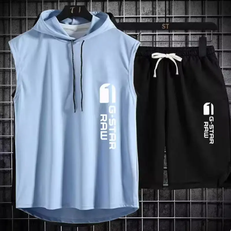 Men's track suit summer sportswear two-piece t-shirt shorts brand tracksuit… - Image 16