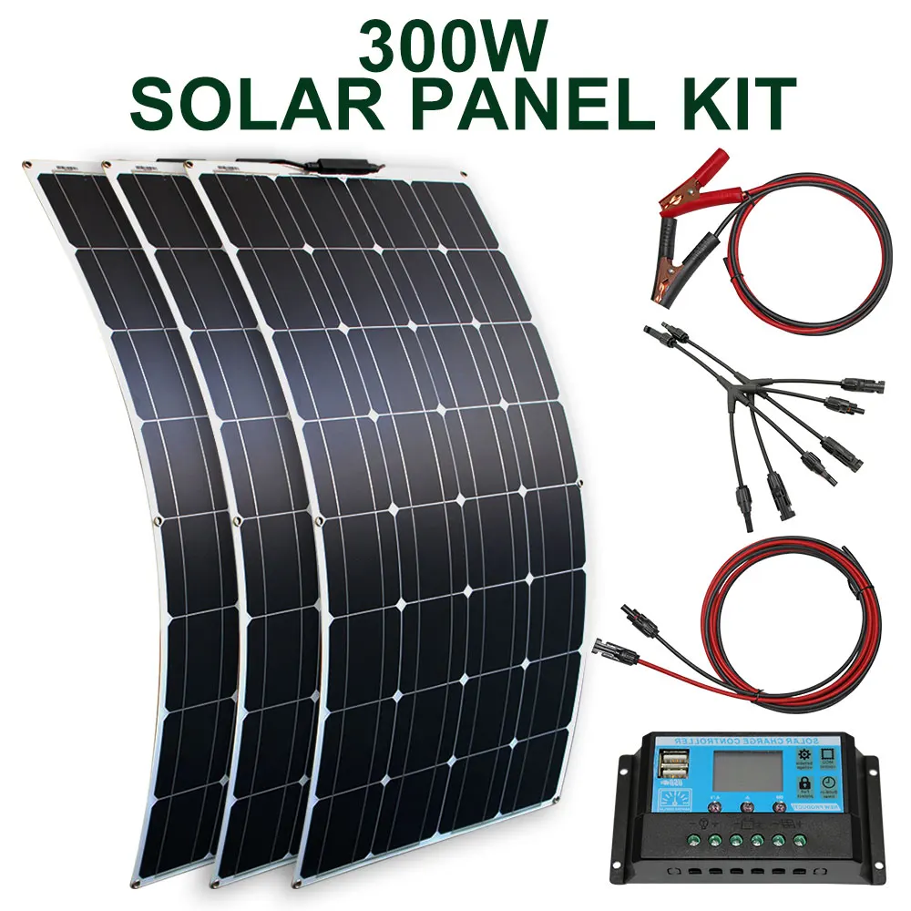 solar panel kit and 300w 200w 100w flexible solar panels 12v 24v high efficiency…