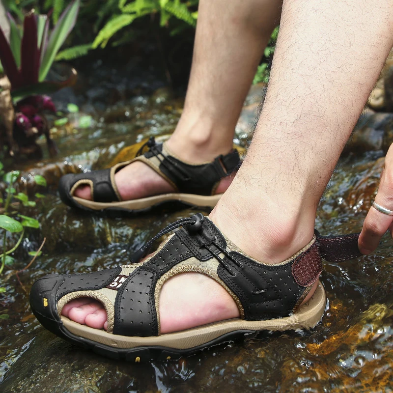 Brand Men's Sandals Summer Genuine Leather Sandals Outdoor Men Beach Shoes Rome Sandals Comfortable Large Size Men Casual Shoes - Image 5