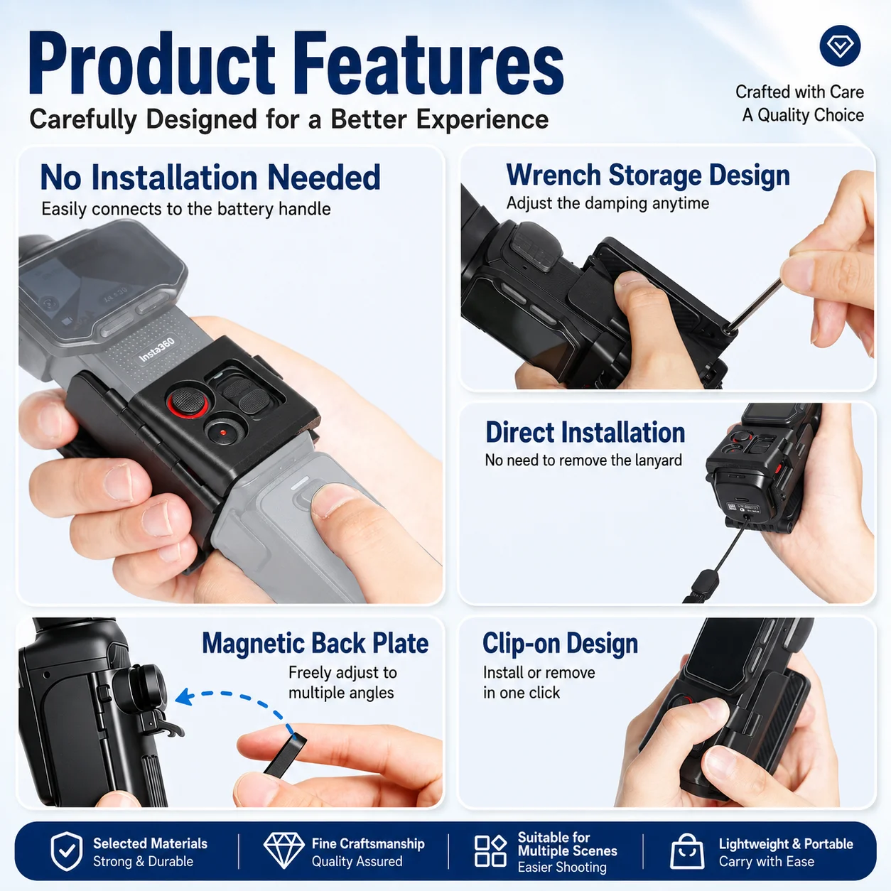 For Insta360 Luna Ultra Folding Magnetic Mount Base Bracket Portable Adjustable Desktop Stand Handheld Grip Handle Accessories - Image 3