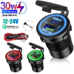 Dual USB Fast Charging Type-c USB-C Socket 12V To 5V 12-24V Charger Car Motorcycle…