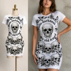 Womens Short Sleeve Bodycon Mini Dress Slim Fit Crew Neck Floral Print Casual…