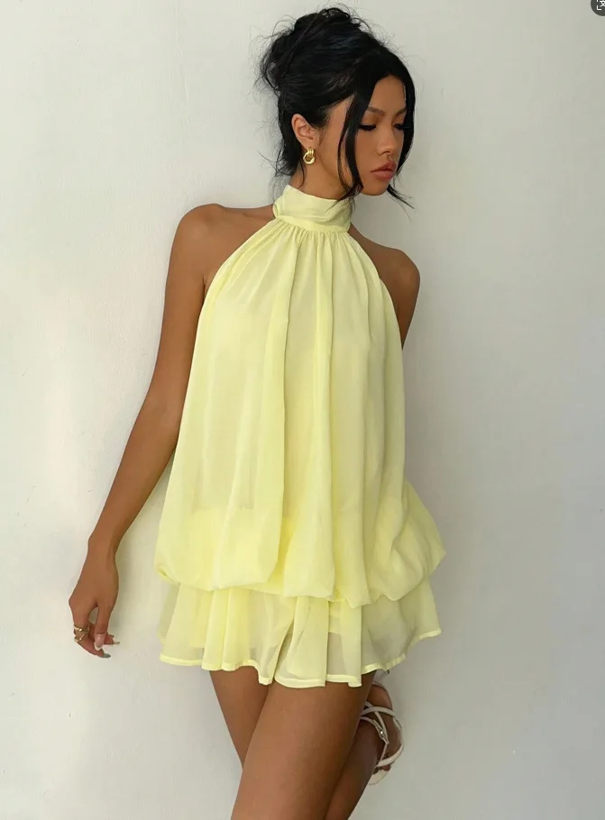 Women's Vacation Slim Fit Fashion Sexy Backless Halter Tie Waist Versatile Solid… - Image 11