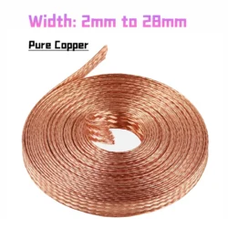 Flat Pure Copper Braid Cable Bare Copper Braid Wire Ground Lead 2mm~28mm Copper…