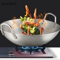 1PCS Large Stainless Steel Wok, Uncoated Thick High-Quality Durable Chef'S Pan…