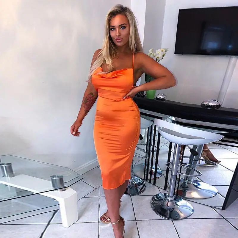 2024 Summer Women's Elegant Party Sexy Lace Up Nightclub Dress Satin Long Dress… - Image 31
