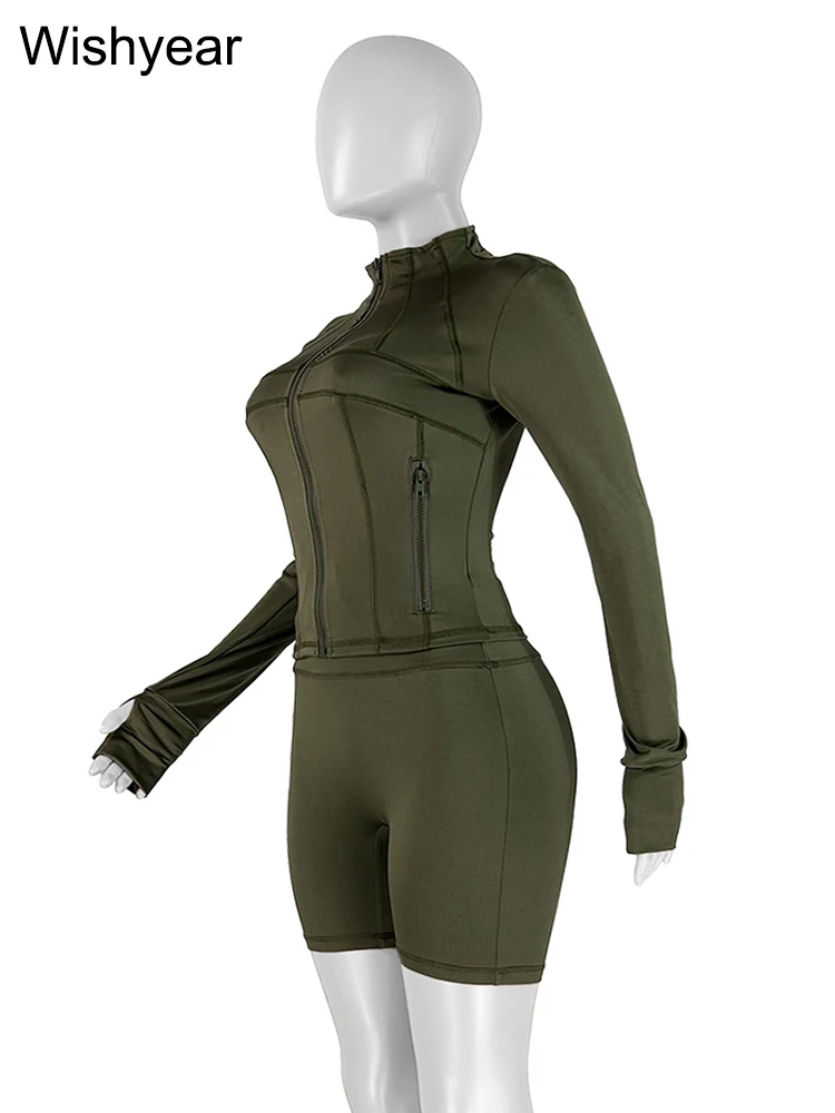 Tracksuit Sales Women Green Two 2 Piece Set Spring Fall Long Sleeve Zip Jacket Top… - Image 15