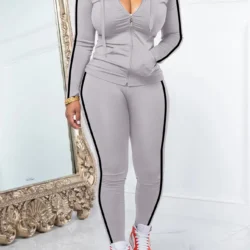Pure sports style hooded zipper set, with white stripe design on the side, can be…