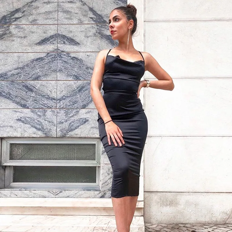 2024 Summer Women's Elegant Party Sexy Lace Up Nightclub Dress Satin Long Dress… - Image 23