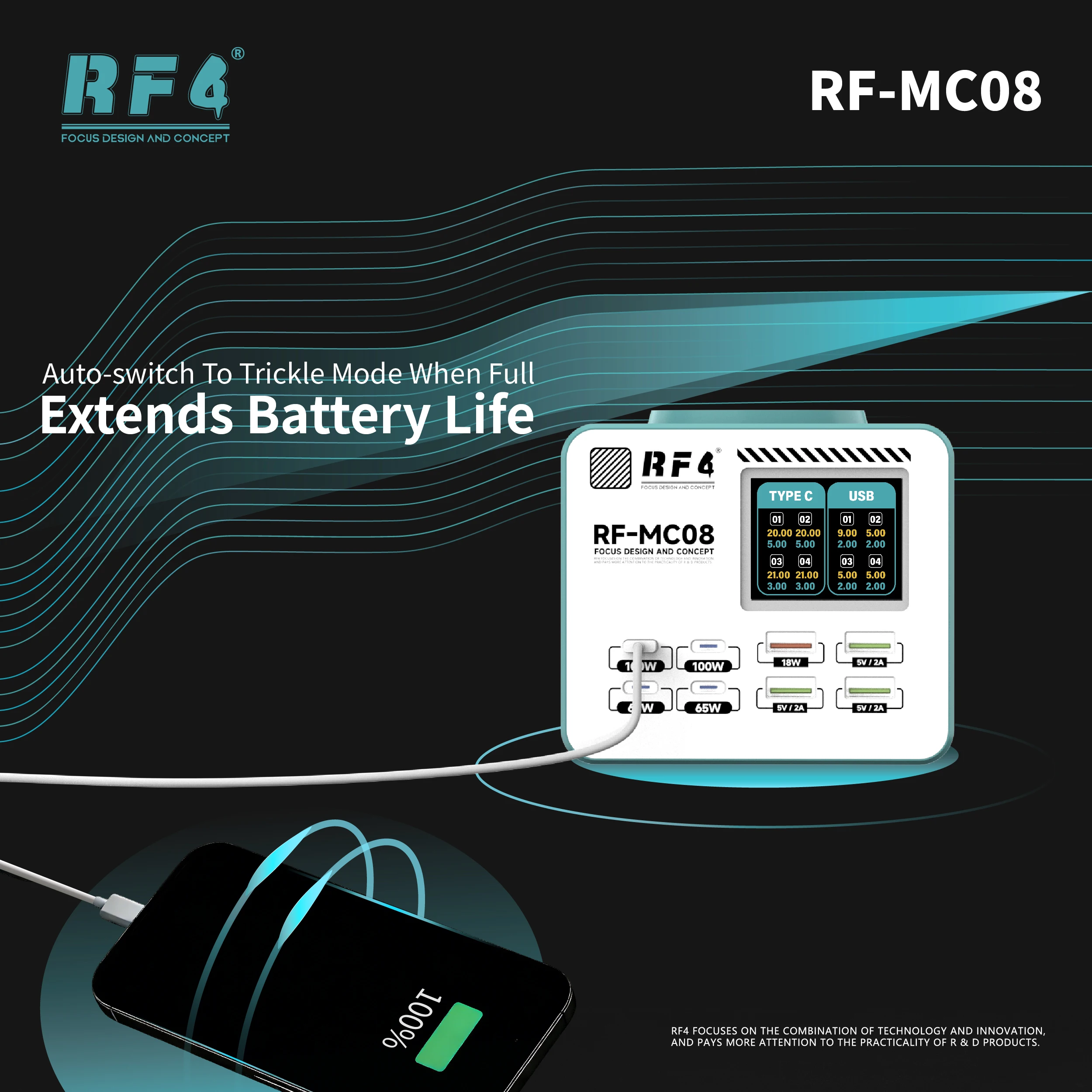 RF4 RF-MC08 Smart Multi-Port Charger Single Port Up To 100W Supports Laptop… - Image 8
