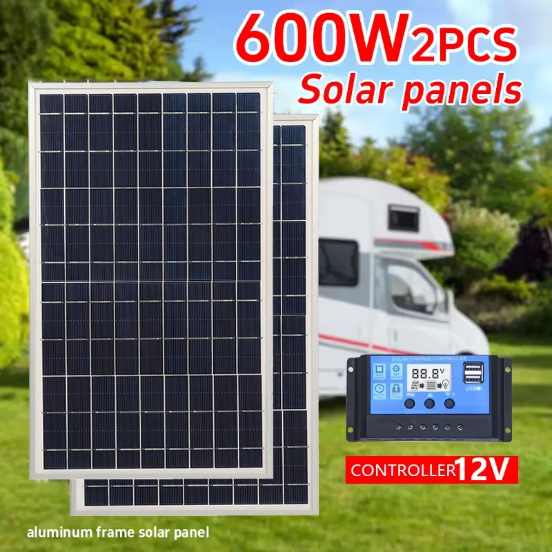 300W 12V Solar Panel Kit Complete Polycrystalline USB Power Portable Outdoor…