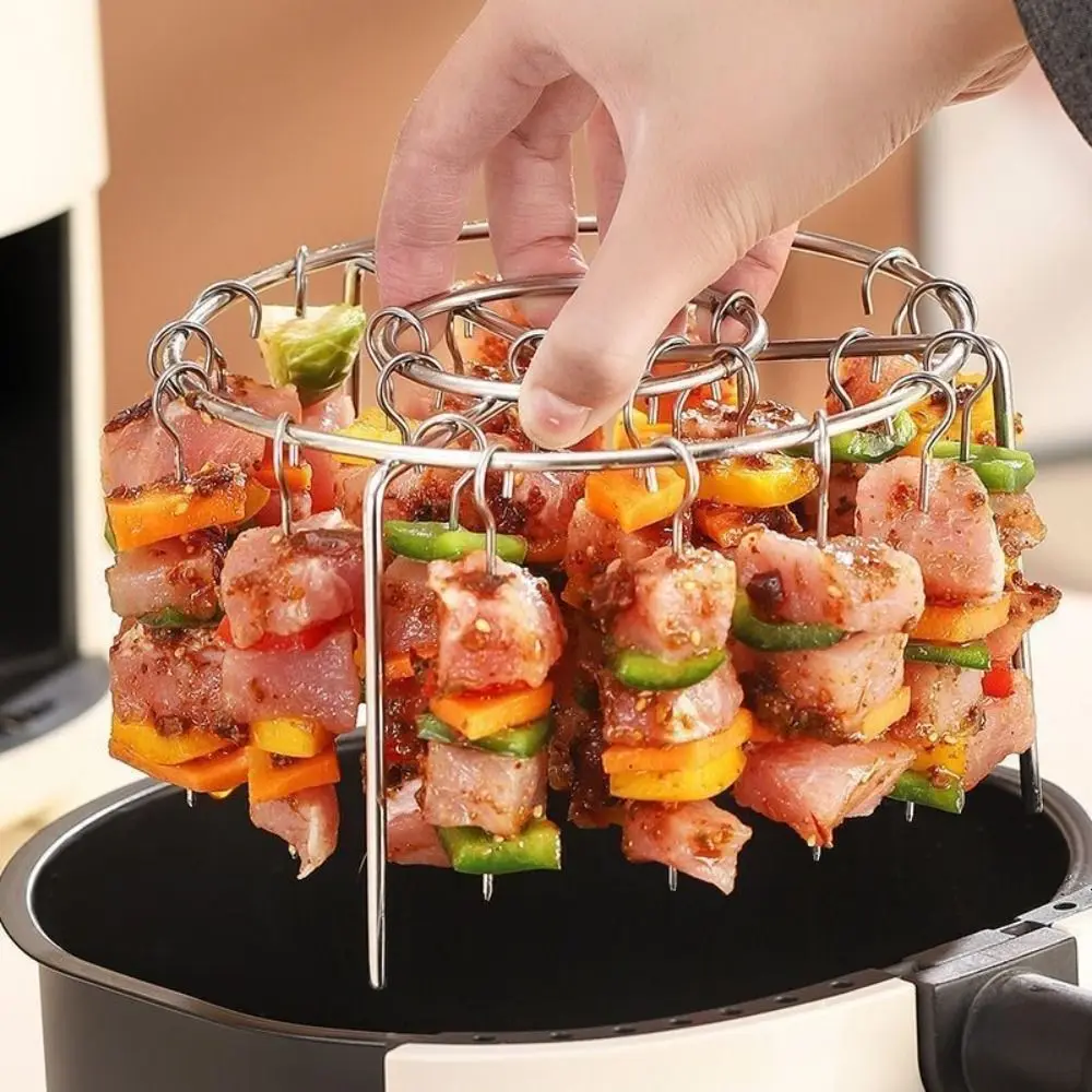 Stainless Steel Air Fryer Grill Round with Grilled Skewers Hanging Skewers Rack… - Image 20